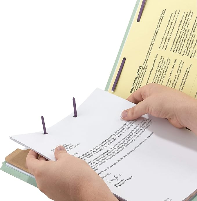 Smead 100% Recycled End Tab Classification File Folder with SafeSHIELD Fasteners, 2 Pocket-Style Dividers, 2" Expansion, Letter Size, Gray/Green, 10 per Box (26710)