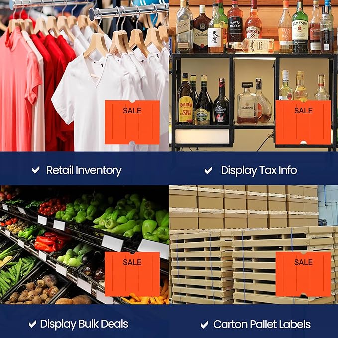 Perco 2 Line Fluorescent Red "SALE" Labels - 80 Rolls, 10 Sleeves, 80,000 Blank Price and Date Gun Labels for Perco 2 Line Price and Date Guns - Made in USA