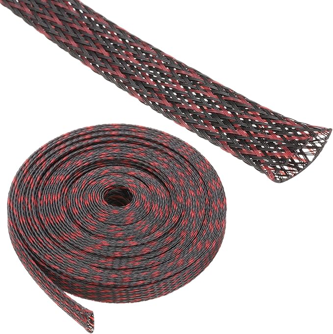 25ft PET Expandable Wire Loom 1 Inch, PET Braided Wire Sleeving Cable Management Sleeve Tubing [for Audio Video Home Office Cord Protector]-Black, Red