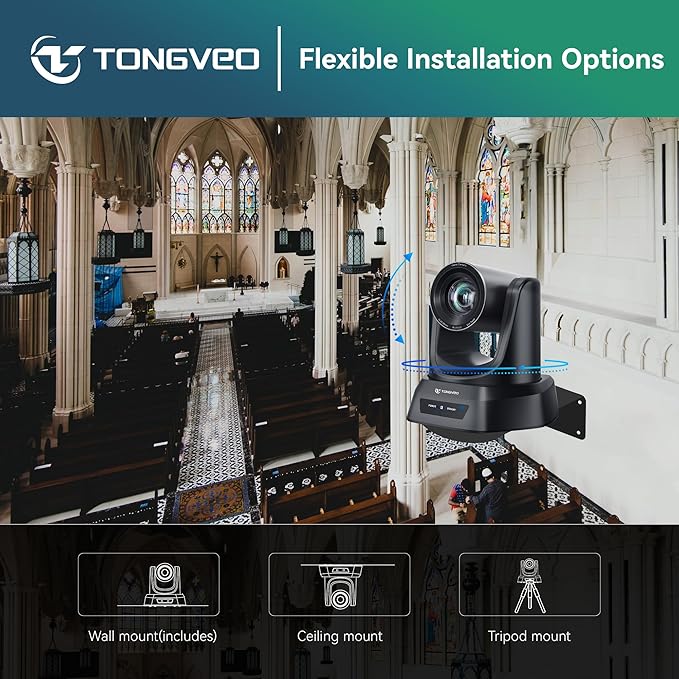 TONGVEO 4K AI Auto Tracking PTZ Conference Camera System with Bluetooth Speakerphone & Microphone, 20X Optical Zoom, USB3.0 HDMI LAN PoE Power Camera for Church Worship, Meetings, Streaming