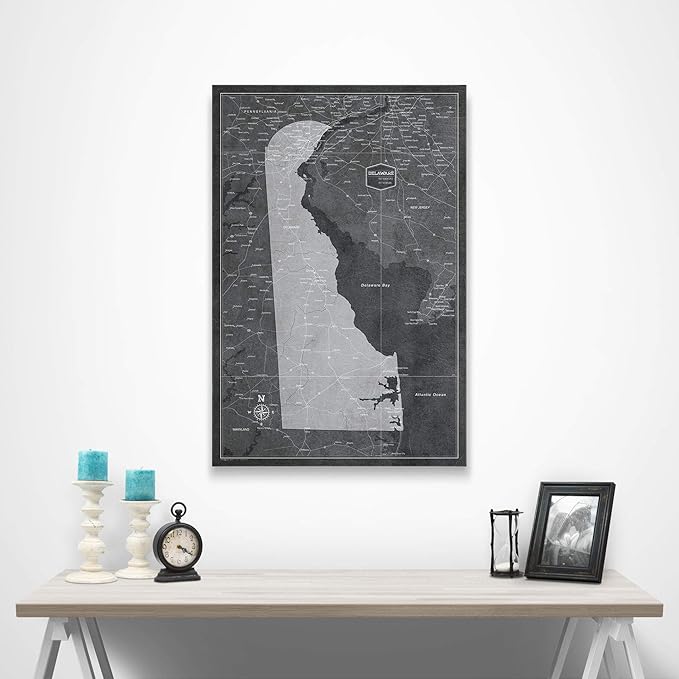 Conquest Maps Push Pin Delaware Map Board - With Push Pins to Mark Delaware Travels - Handmade in Ohio, USA - Design: Modern Slate