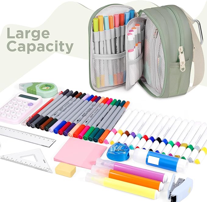 Large Capacity Pencil Case, Mini Backpack Pencil Case, Storage High Capacity Bag Pouch Holder Marker Pen Organizer, for Student, Teen Girls, Adults(Green)