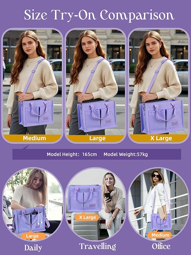 FIORETTO Canvas Tote Bag for Women with Zipper Closure & Individual Compartments for Work College for Teacher & Nurse