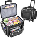 CAB55 Rolling Craft Bag, Tote Bag with Wheels for Women, Rolling Teacher Bag with Removable Folding Hand Truck (Black)