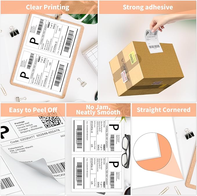 InpourPack Half Sheet Self Adhesive Shipping Labels, 8.5" x 5.5" Address Labels Laser/Ink Jet White Blank Shipping Labels (2000 Sheets/4000)