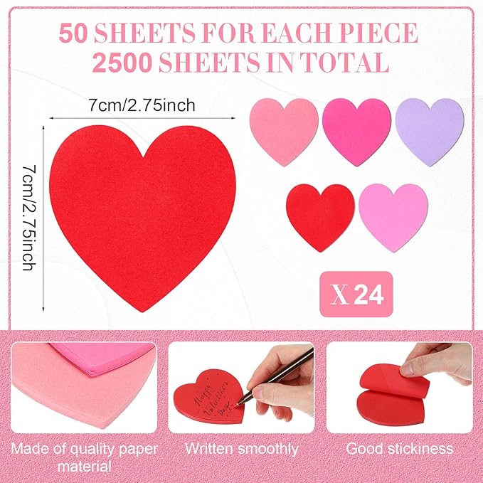 Thenshop 120 Pack 6000 Sheets Heart Sticky Notes Valentine's Day Sticky Notes 3 x 3 Inch Cute Heart Notepads for Girls Women Valentine's Day Office School Business