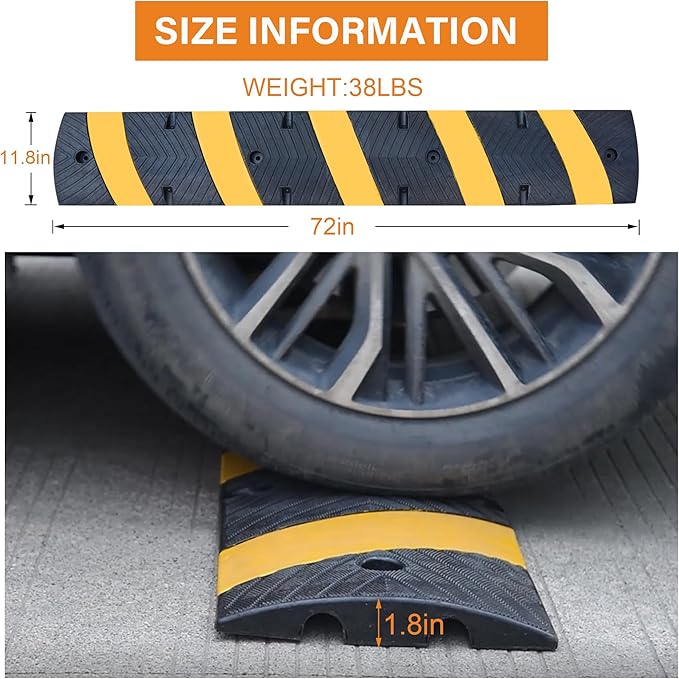 Orangestar 2-Pack 6Ft Rubber Speed Bump, 2 Channel Heavy Duty Speed Hump Cable Protector Ramp w/8 Bolts for Asphalt Concrete Driveway Gravel 72x11.8x1.8 inch(L x W x H)