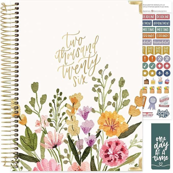 bloom daily planners HARDCOVER 2026 Planner (January to December) - 8.5” x 11” Weekly & Monthly Dated Agenda Organizer Book with Stickers & Tabs - Beige Bouquet