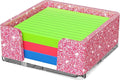 Sticky Note Holder, Glitter Pink Acrylic Notepad Holder 3x3 in Self-Stick Note Dispenser Office Desk Accessories, Memo Pad Holder Organizer for Classroom School Supplies