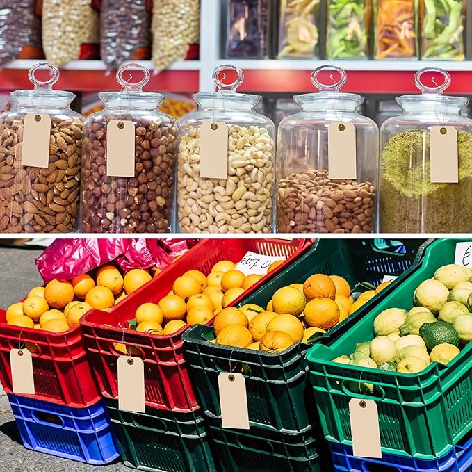 1000 Pcs Blank Manila Shipping Tags with Wire 2 3/4" x 1 3/8" Paper Hang Luggage Asset Gift Label Key Tags (Khaki)