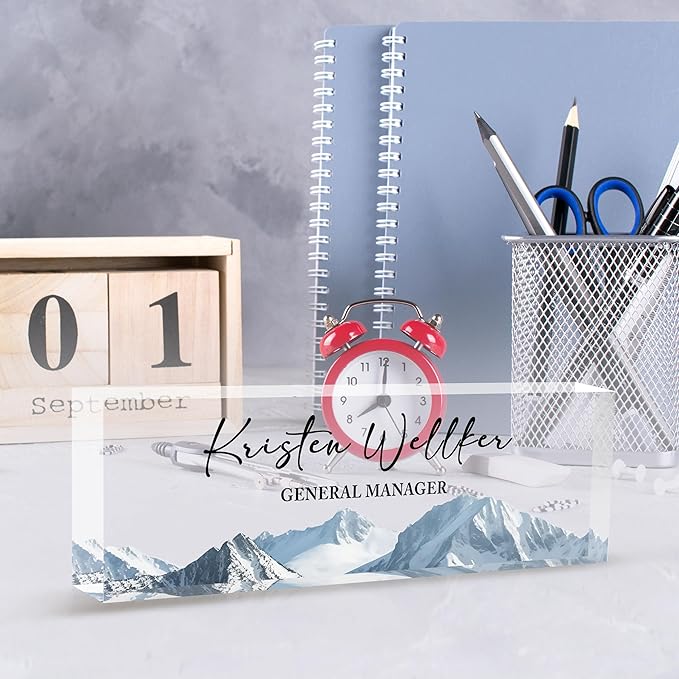 Desk Name Plate Personalized Name Plate for Desk, Office Desk Decor, 3D Style Personalized Plaque Name Plates for Desks Custom Appreciation Gifts for Boss Lady Employee Coworkers (Mountains)