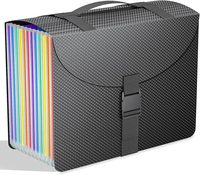 Expanding File Folders with Handle,Accordion File Organizer 13 Expandable Pockets,Portable Filing Box,Adjustable Support Strap,Colored Tabs,Paper Document Organizer,A4/Letter Size Diamond