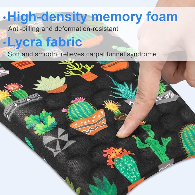 Ergonomic Wrist Mouse Pad with Massage Design, Wrist Rest Pain Relief Mousepad with Memory Foam Non-Slip PU Base, Mouse Pad with Wrist Support for Wireless Mouse & Desk, Y Potted Cactus