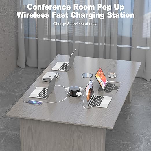 Pop Up Countertop Outlet with 15W Wireless Charger, PD 20W USB-C Ports & 4 AC Outlets, 800J Surge Protection, 4.75 inch Pop Up Receptacle, 6Ft Cord for Home Office(ETL & FCC Listed)
