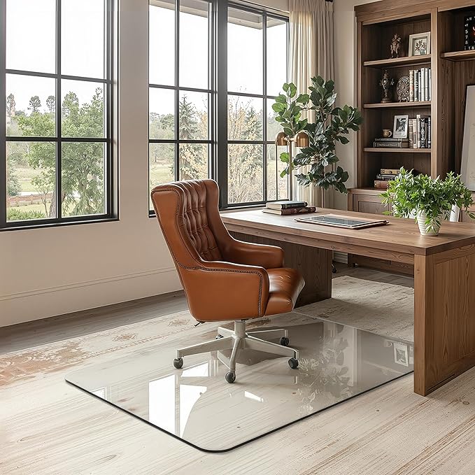 Furnbar Office Chair Mat for Carpet & Hardwood, Upgraded 32" x 48" Dual Use Tempered Glass Chair Mat for Chair and Footrest Under Desk