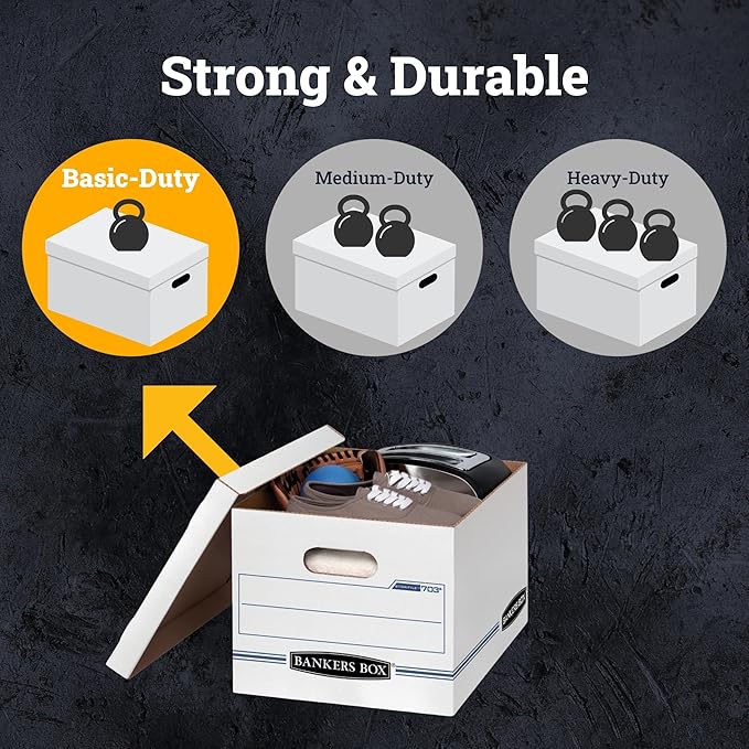 Bankers Box 4-Pack Basic Duty File Storage Boxes with Lids, Letter/Legal, STOR/FILE, (0070308)