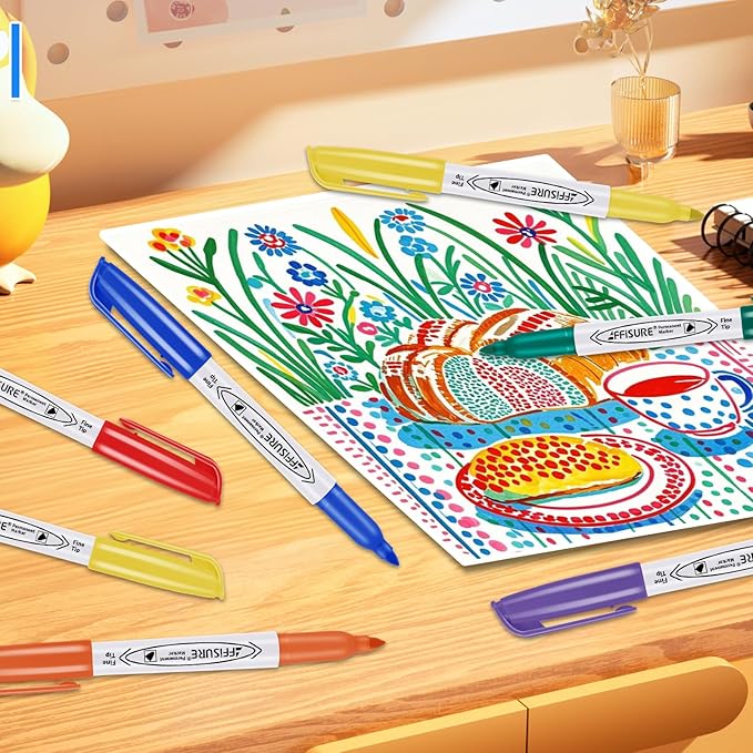 Affisure Permanent Markers Assorted Colors Set, 12 Colored Markers 12 Pack, Fine Point，Works on Wood, Plastic, Metal, and More, for Adults, Artist, Teacher, Kids