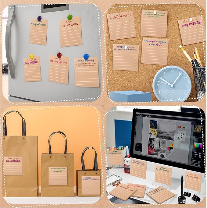 Yinder 24 Pcs Employee Appreciation Sticky Notes New Year Gift Bulk Motivation Sticky Note Pads Inspirational Gift for Teacher Nurse Staff Coworker Office Supply 3 x 3'' (Appreciation,Kraft Color)