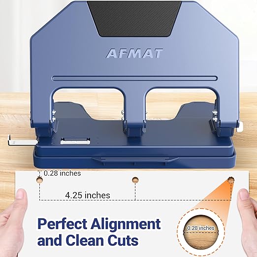 AFMAT 3 Hole Punch, 9/32" Holes, 40-Sheet 3 Hole Puncher for Binder, 50% Reduced Effort, Metal Heavy Duty Three Hole Punch w/ 10,000+ Uses, Bulit-in S.S. Paper Guide, Large Chip Tray, Blue, HPX3
