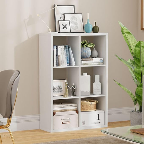 6 Cube Storage Organizer, 2x3 Cube Bookshelf, Cubby Storage Shelf, Wooden Organizer Shelf with Thickened Boards, for Closet Bedroom Home Office Living Room, 36.93" L x 9.37" W x 25.12" H, White