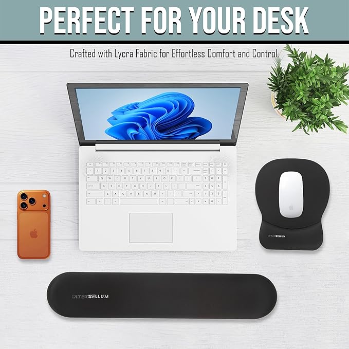 Gel Wrist Rest Mouse Pad Set, Ergonomic Office Mousepad with Memory Foam Wrist Support, Gel Mouse Pad with Wrist Support Keyboard Rest, Non-Slip Desk Accessory for Office, Home & Gaming (Black)