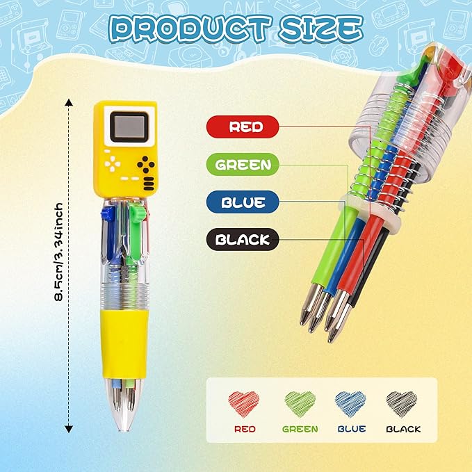 LiYiQ 25 Pcs Video Game Multicolor Pen in One Cartoon Cute Fun 4-in-1 Cute Pens Bulk Kawaii Game Handle Level Up Games Console Shape Cool Ballpoint Pens for Fun Gifts