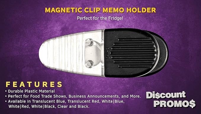 10 Magnetic Memo Holders Set - Large Clip, Plastic - Clear