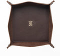 USA Handmade Premium Leather Valet Tray, Folds Flat! Dice Rolling Basket and Organizer with Brass Snaps (Dark Walnut Brown, Large)