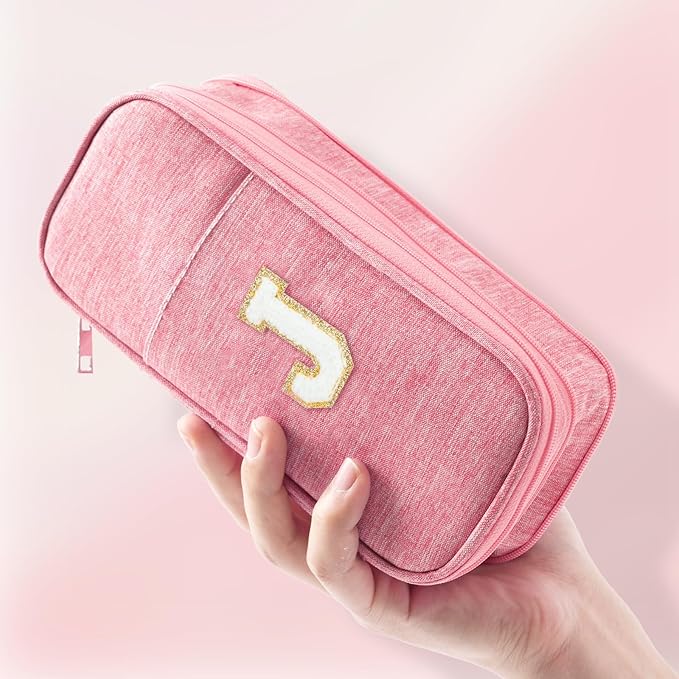 Large Capacity Pink Pencil Case, Cute Pencil Case Pencil Pouch with Zipper For Girls Women, Expandable Preppy Pencil Bag Large Storage High Capacity Bag Organizer for School Home Office Supplies, J