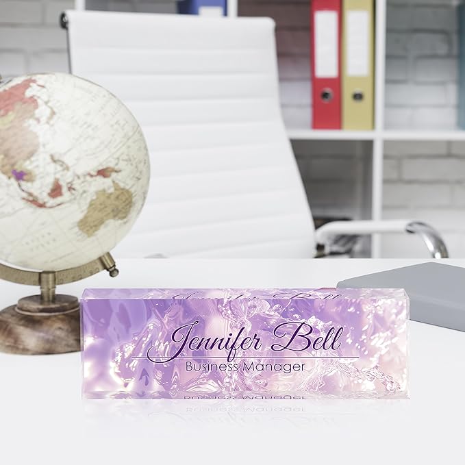 Personalized Name Plates for Office - Gifts for Teacher, Boss, Employee Appreciation - Office Desk Decor (Fancy Purple)