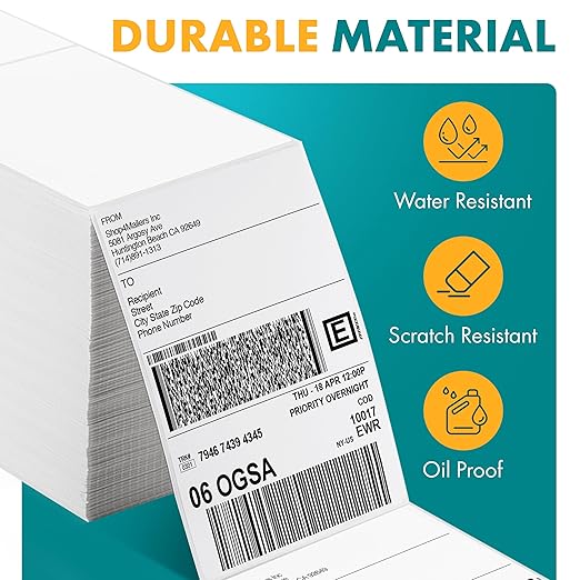 Shop4Mailers 4x6 Fanfold Direct Thermal White Adhesive Perforated Blank Address Shipping Labels for Packages, Compatible with Zebra & Rollo Printer (1000 Labels)