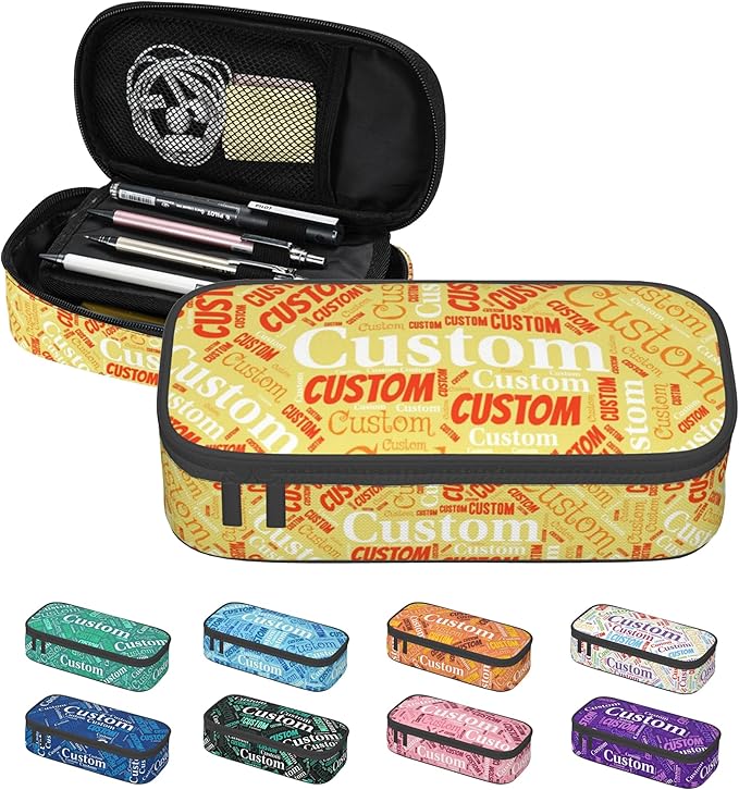 Custom Pencil Case with Name, Personalized Pen Bag Add Your Image Text, Large Storage Students Stationery Pen Box with Zipper Durable Pencil Box for Girls Boys Office School
