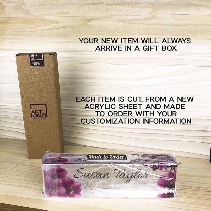 Artblox Office Desk Name Plate Personalized | Custom Name Plates for Desks on Acrylic Glass Decor | Office Desk Decor Nameplate | Desk Accessories | Black Stripe - (8" x 2.5")