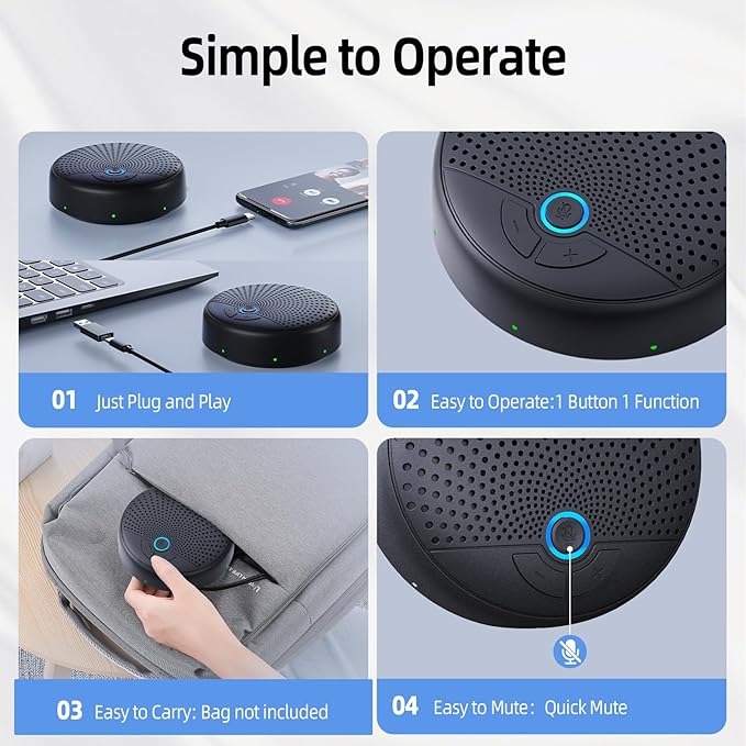 Conference Speaker and Microphone, 10 AI Mics 360° Voice Pickup, Noise Reduction, Echo Cancellation USB Speakerphone for 10 People Business Conference, Compatible with Leading Platforms