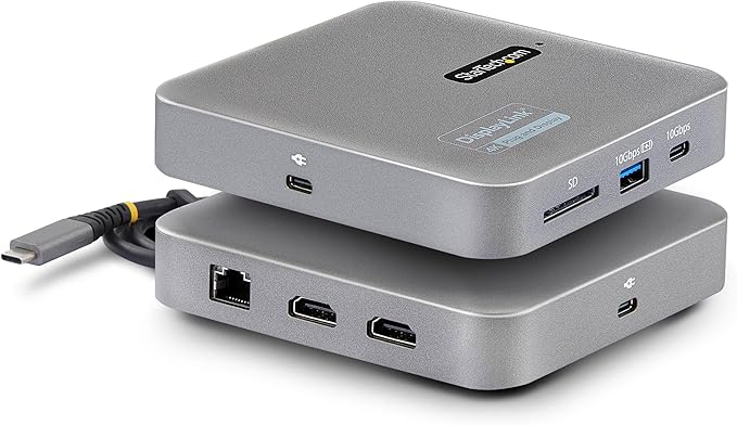 StarTech.com 7-in-1 USB C DisplayLink Dual Monitor Docking Station, Dual 4K 60Hz HDMI Dock for MacBook M1 M2 M3 M4 & Windows, USB 10Gbps Hub, Gigabit Ethernet, SD, 100W PD, 22in (56cm) Cable