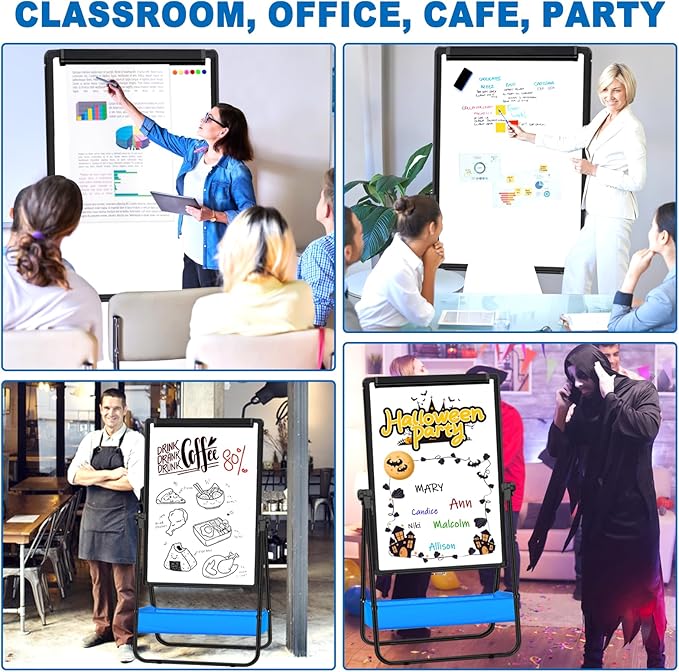 Dry Erase White Board with Stand Double Sided 40"X28" Magnetic U Standing Easel Whiteboard, Height Adjustable & 360° Rotation Portable White Boards for School, Classroom, Home & Office
