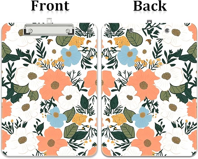Rimilak Plastic Clipboards with Metal Clip, A4 Letter Size 9 x 12.5 in, Office Decorative for Students Women Men and Kids, Cute Custom Pattern, Beauty Flower