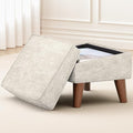 Ottoman Foot Rest, Small Footstool Ottoman with Storage, Modern Foot Stool with Adjustable Lid and Sturdy Wood Legs for Living Room, Bedroom, Couch, Enterway (Beige)