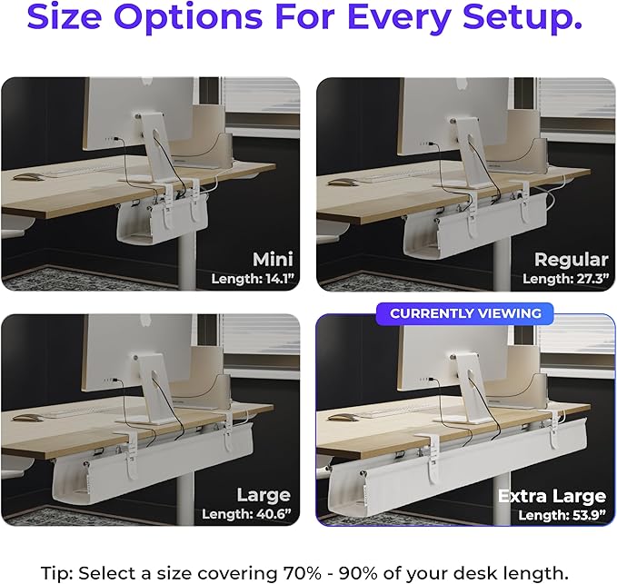 Ascrono Original No Drill Under Desk Cable Management Tray 53.9" - Premium White Fabric Cable Management Under Desk - Clamp/Screw Mount Cord Organizer - Supports Upto 66lbs - Extra Large