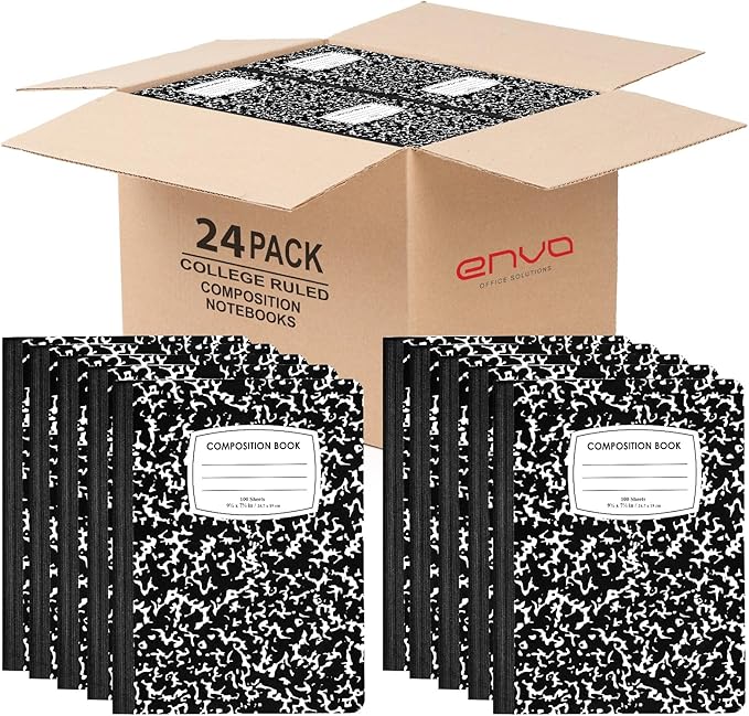 ENVO Composition Notebooks, College Ruled Composition Notebook, Black Marble Covers Composition Notebook, 100 sheets (24 Pack, College Ruled)