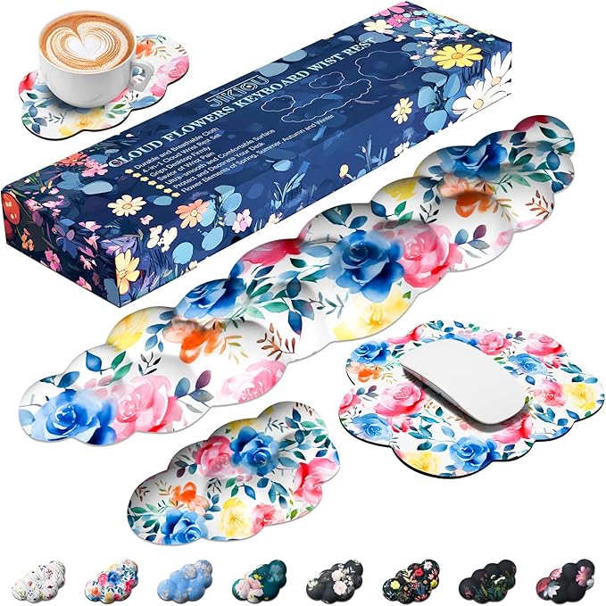 JIKIOU Cloud Wrist Rest Keyboard, Cloud Keyboard Wrist Pad Set with Comfortable Cloth, Cute Arm Rest for Palm Support, PC/Gaming Desk Accessories/Office Setup/Computer Hand Cushion Multicolored Rose