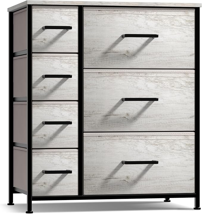 Sorbus Dresser with 7 Faux Wood Drawers - Storage Unit Organizer Chest for Clothes - Bedroom, Hallway, Living Room, Closet, & Dorm Furniture - Steel Frame, Wood Top, & Easy Pull Fabric Bins