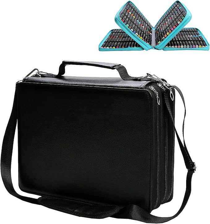 Black Marker Case, 168 Slots Alcohol Marker Case Markers Carrying Bag Holder for Art Sketch Marker, Permanent Paint Marker, Dry Erase Marker, Repair Marker Pen, Color Highlighte Art Supplies