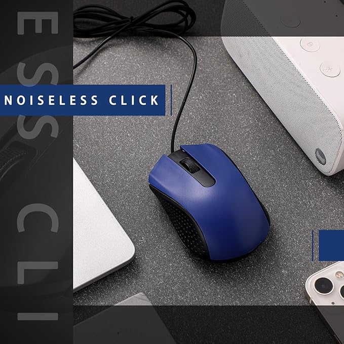 Hoteam 12 Pcs Blue Wired Computer Mouse Bulk Cord USB Computer Mice Ergonomic Wired Mouse for Pcs, Computers, Laptops, Gaming Office Home Supplies