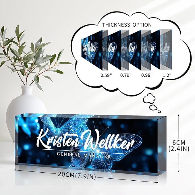 Desk Name Plate Personalized Name Plate for Desk, Office Desk Decor, 3D Style Personalized Plaque Name Plates for Desks Custom Appreciation Gifts for Boss Lady Employee Coworkers (Ice Butterfly)