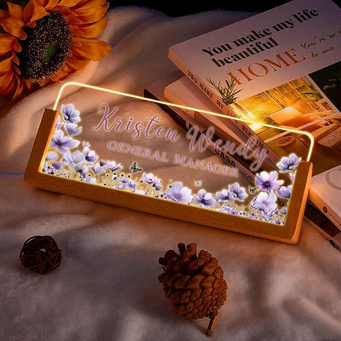 Ships Next Day, Custom Name Plate for Desk - Business Light Up Acrylic Desk Name Plate Personalized Elegant Office Gift for Boss Coworker Teacher Employee Appreciation Gift, Office Decor for Women Men