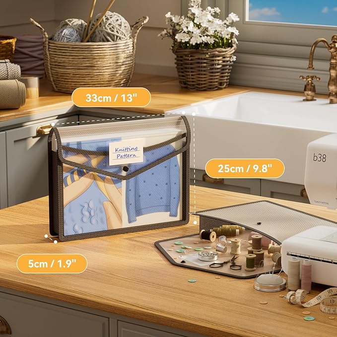 ABC life 6 Pack Plastic Expanding File Folder, Folders for Documents with Snap Closure, Black File Folder Organizer Holder, Transparent Accordion File Pouch,Large Capacity, Fit Letter/A4 Size - Black