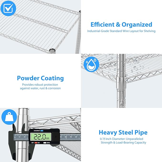 Homdox 4 Tier Heavy Duty Metal Shelves for Storage, Storage Racks and Shelving with Wheels, Commercial Adjustable Wire Shelving Unit, Garage Rack Pantry Shelves Kitchen Shelving, Chrome