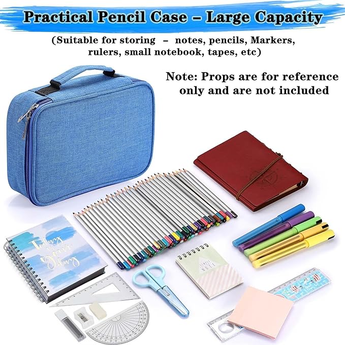 BTSKY® High Capacity Zipper Pens Pencil Case- Multi-Functional Stationery Pencil Pouch 72 Slots Colored Pencil Case Portable Pencil Bags With 2 Removable Sleeves(Blue)