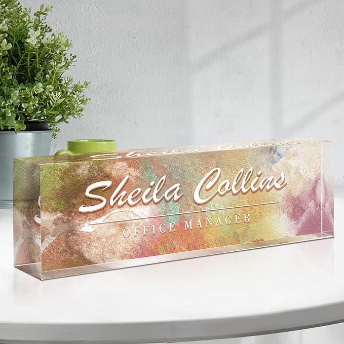 Custom Acrylic Name Plate for Desk, Employee Appreciation Gifts, Office Decor, Personalized, Funny Gifts for Coworkers, Boss, Teacher (Colorful)
